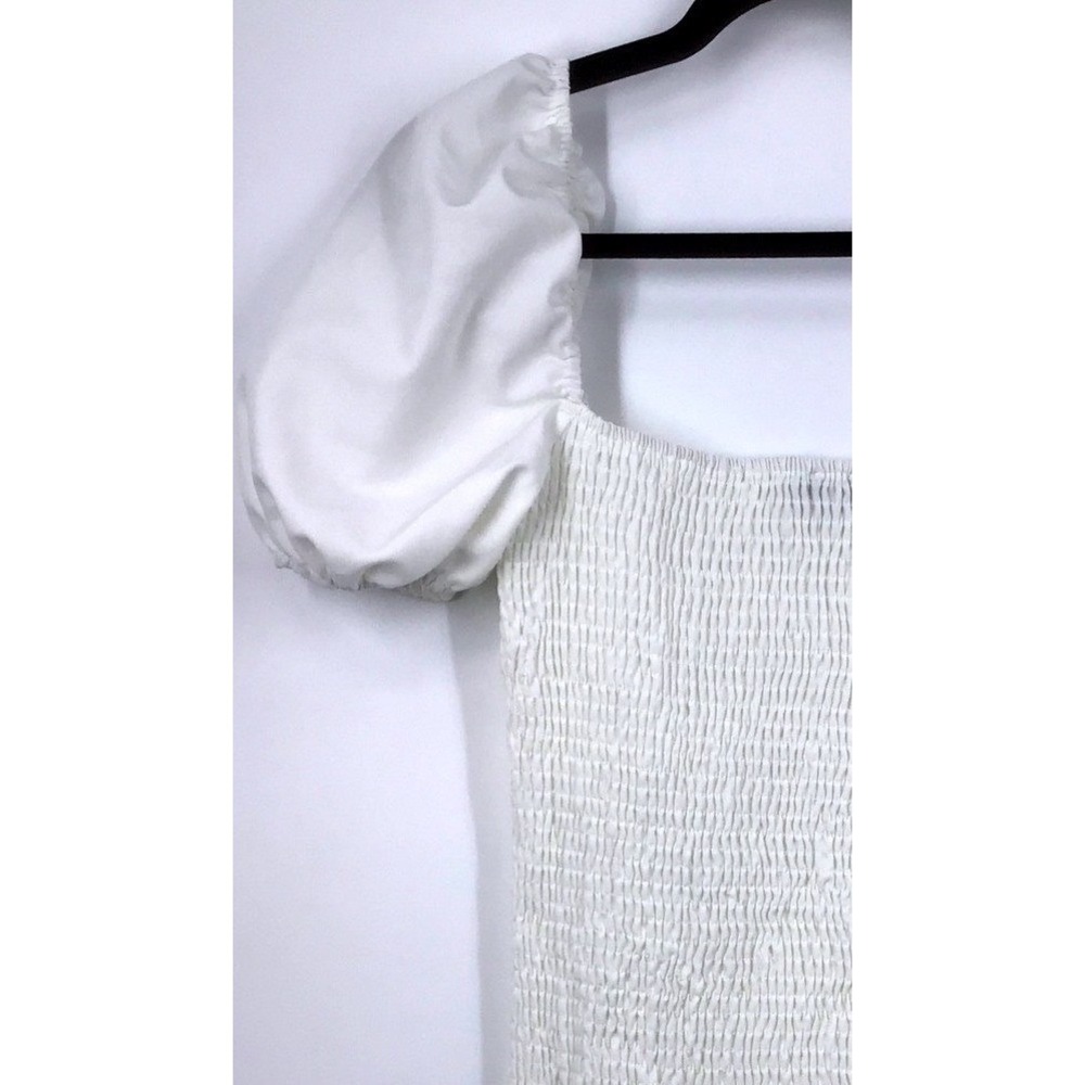 PrettyLittleThing White Smocked Puff Sleeve Square Neck Mini Dress Size 6‎ - Picture 7 of 8